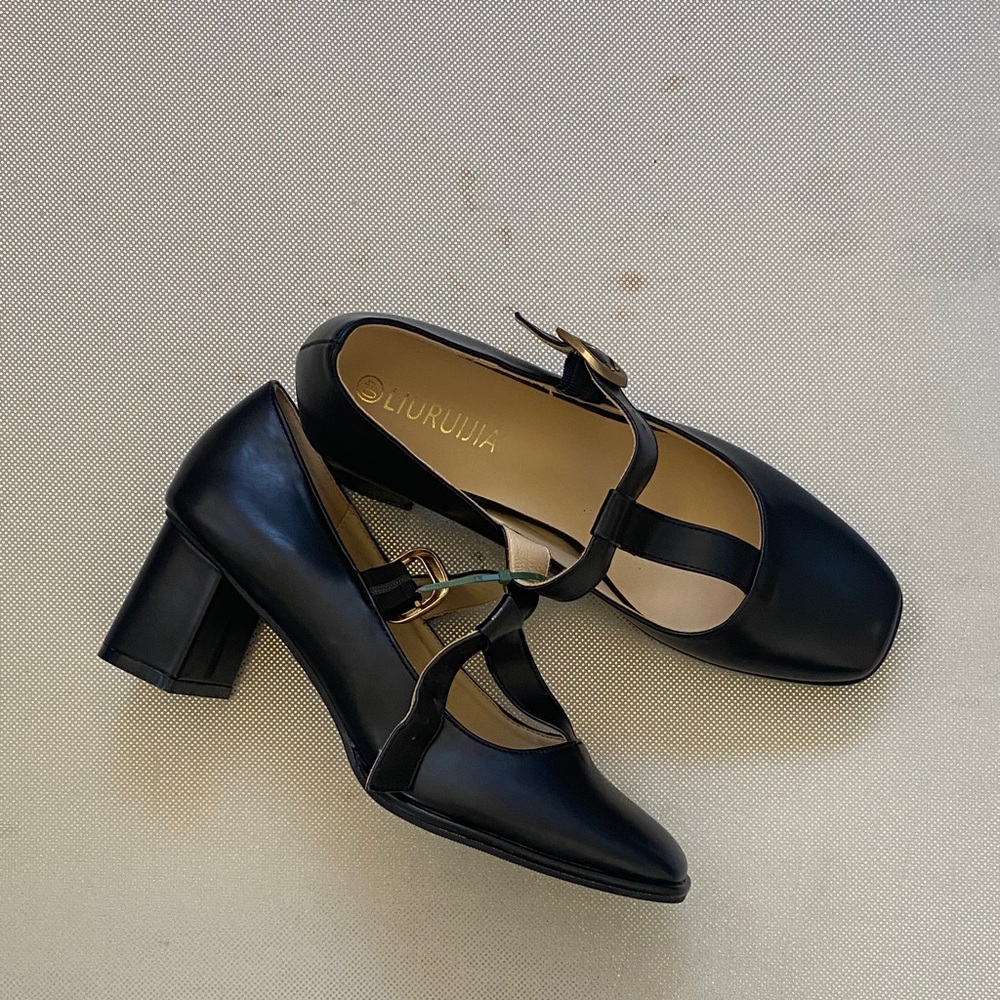 Elegant Black T-Strap Heels by - Picture 2 of 4